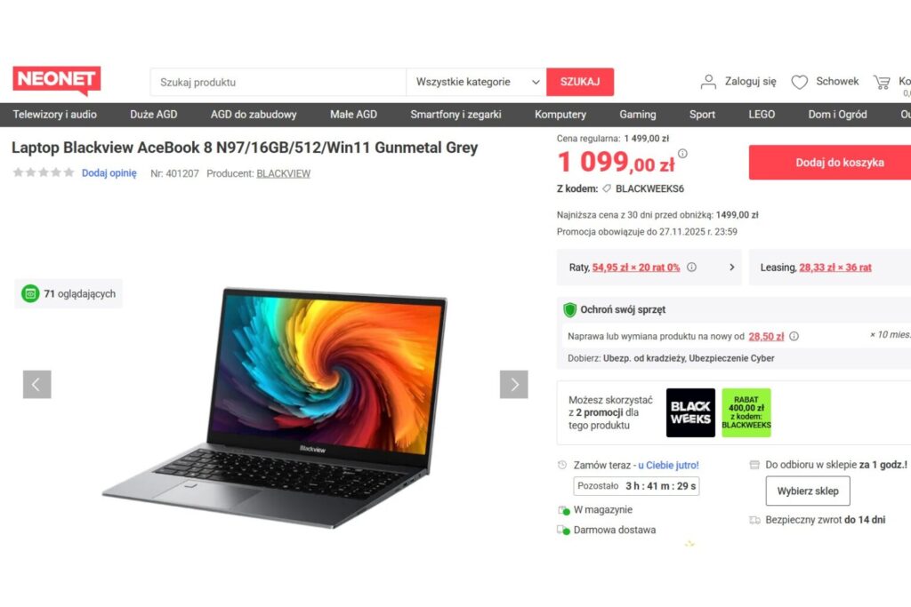 Bardzo tani, a wydajny. Laptop z 16 GB RAM i Windowsem 11 za 1099 zł
