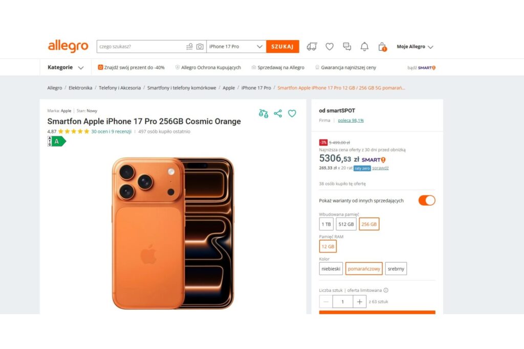 Smartfon Apple iPhone 17 Pro 256GB