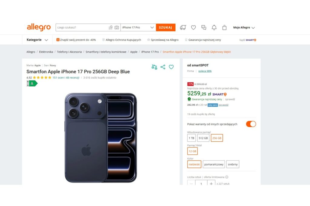 Smartfon Apple iPhone 17 Pro 256GB