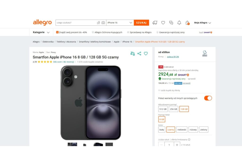 Smartfon Apple iPhone 16