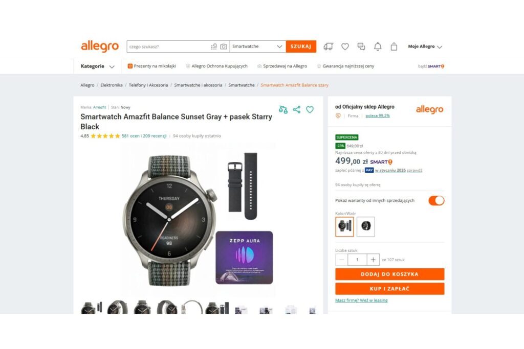 Smartwatch Amazfit Balance w promocji Allegro