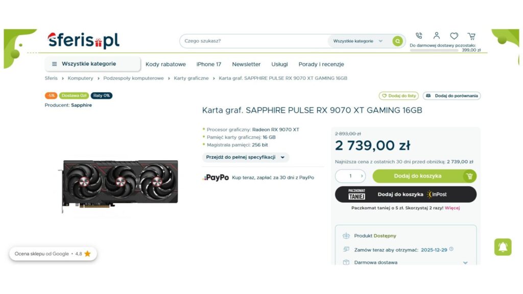 Karta graficzna SAPPHIRE PULSE RX 9070 XT GAMING 16GB