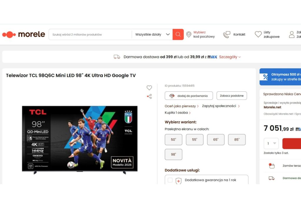 Telewizor TCL 98Q6C Mini LED 98"