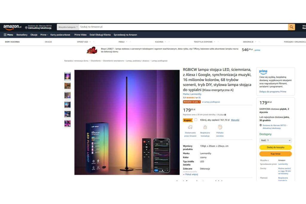 Lampa stojąca LED z Amazon