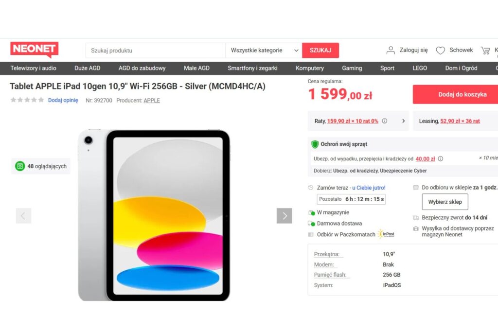 Tablet APPLE iPad 10gen 10,9" Wi-Fi 256GB