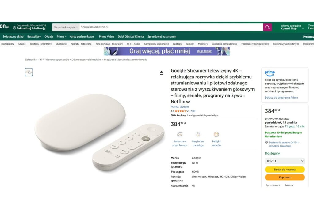 Odtwarzacz multimedialny GOOGLE TV 4K