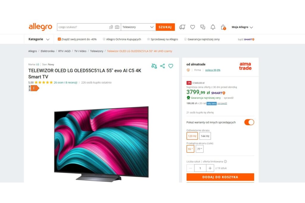 Telewizor LG OLED C5 55 cali