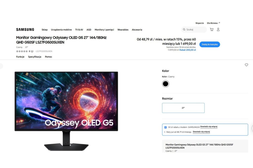 Monitor Gamingowy Samsung Odyssey OLED G5 27'