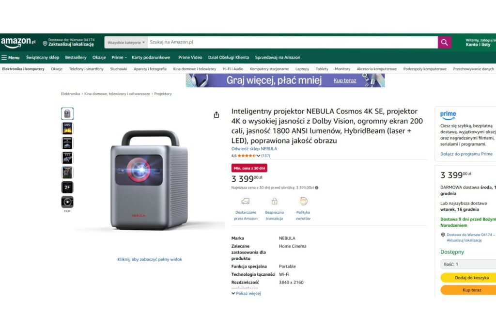 Inteligentny projektor NEBULA Cosmos 4K