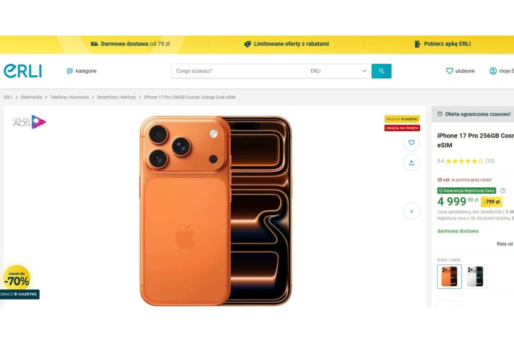 Smartfon iPhone 17 Pro 256GB Cosmic Orange