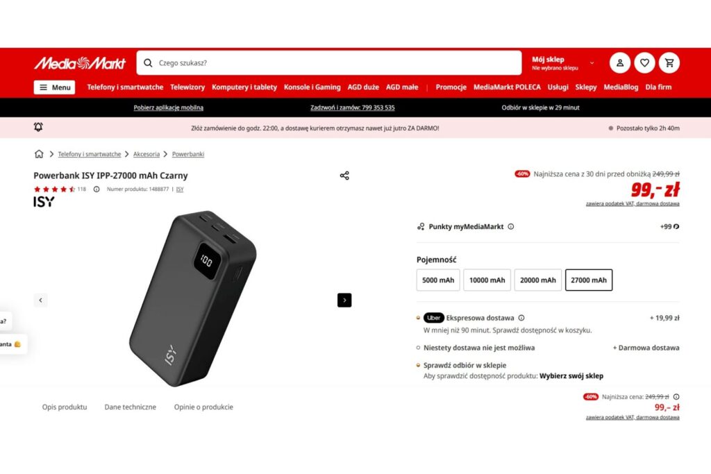 Powerbank ISY z Media Markt