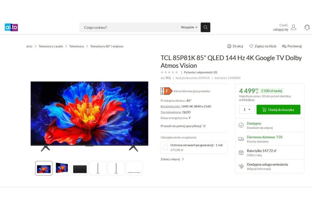 Telewizor TCL P8K 85 cali