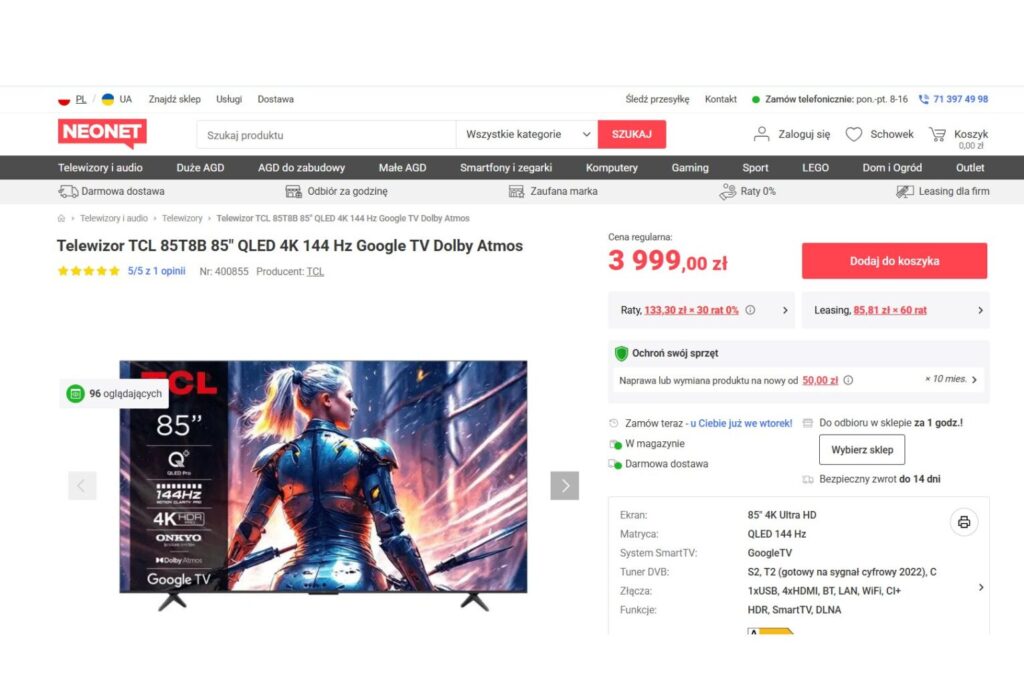 Telewizor 85" TCL