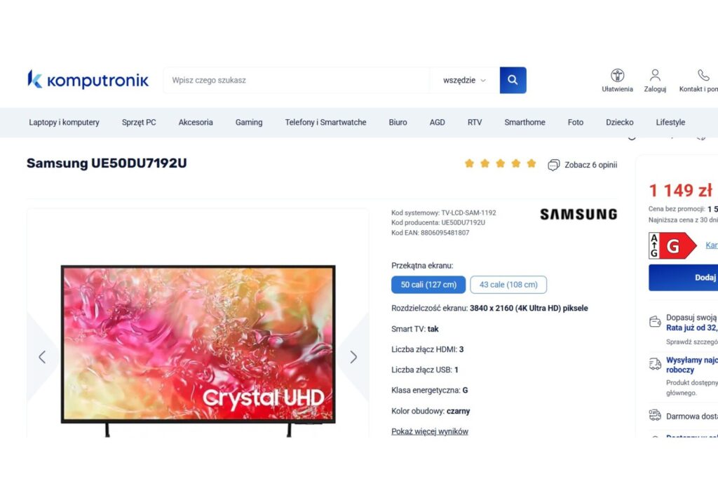 Telewizor Samsung UE50DU7192U