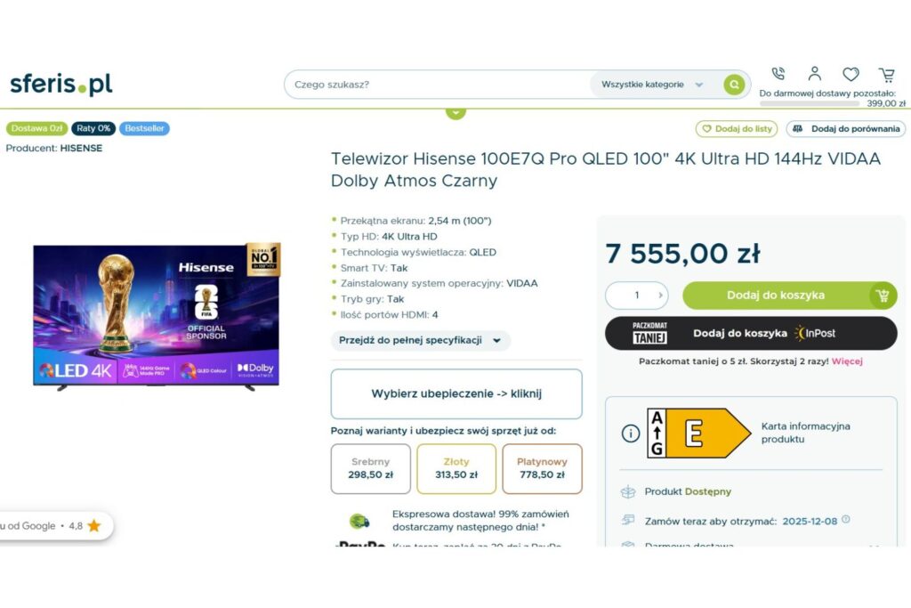 Telewizor Hisense 100E7Q Pro QLED
