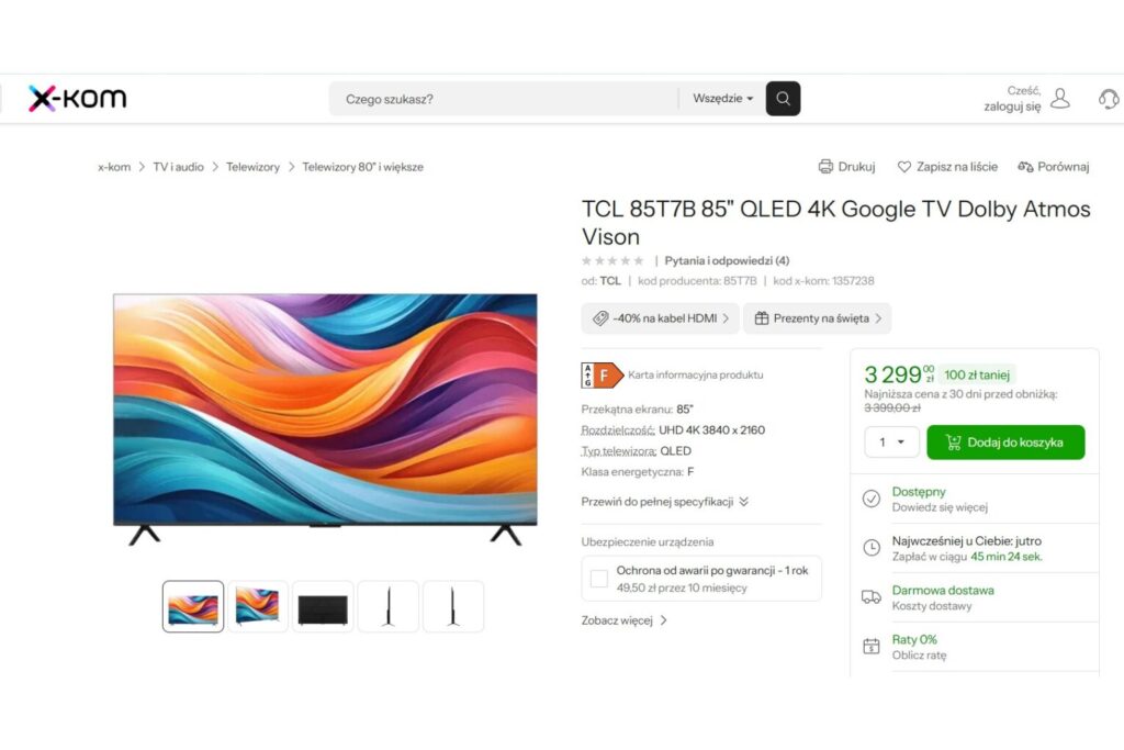 Telewizor TCL 85T7B 85"
