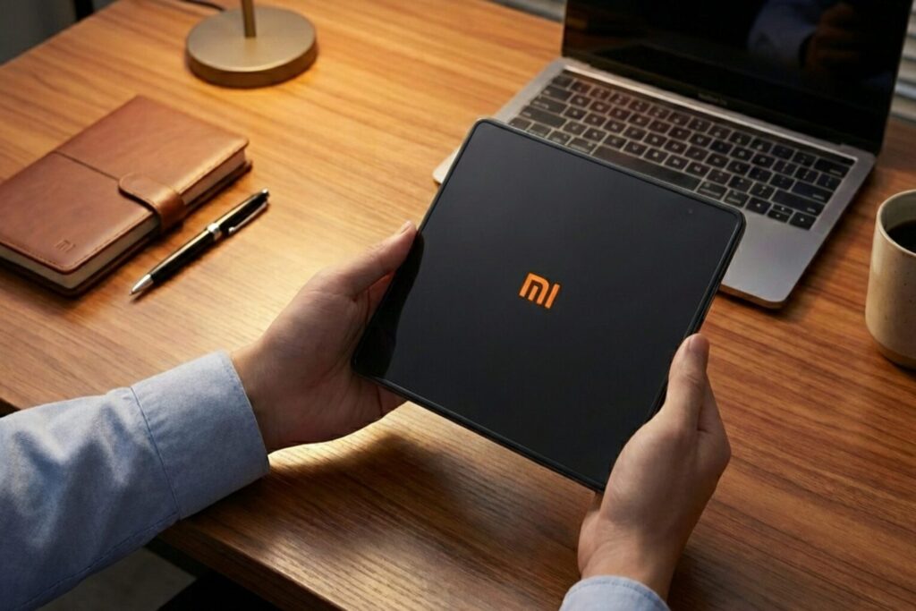 Zdjęcie przedstawia możliwy wygląd potrójnie składanego telefonu Xiaomi