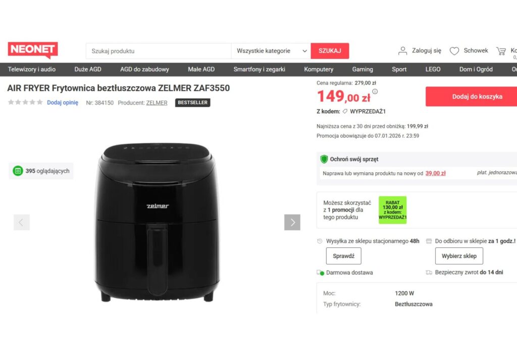 AIR FRYER Frytownica beztłuszczowa ZELMER ZAF3550