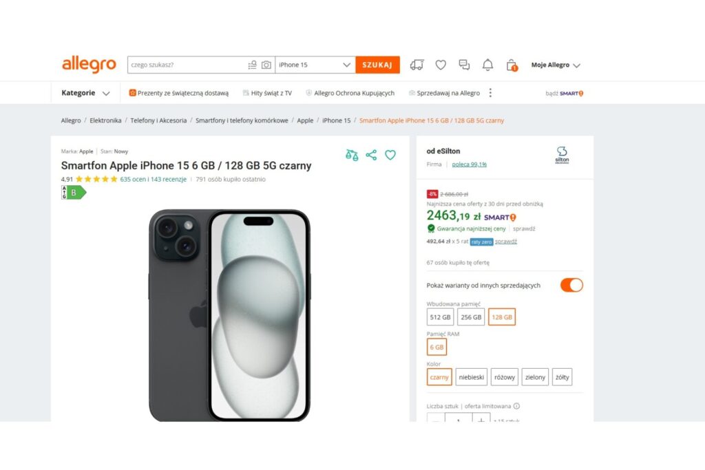 Smartfon Apple iPhone 15