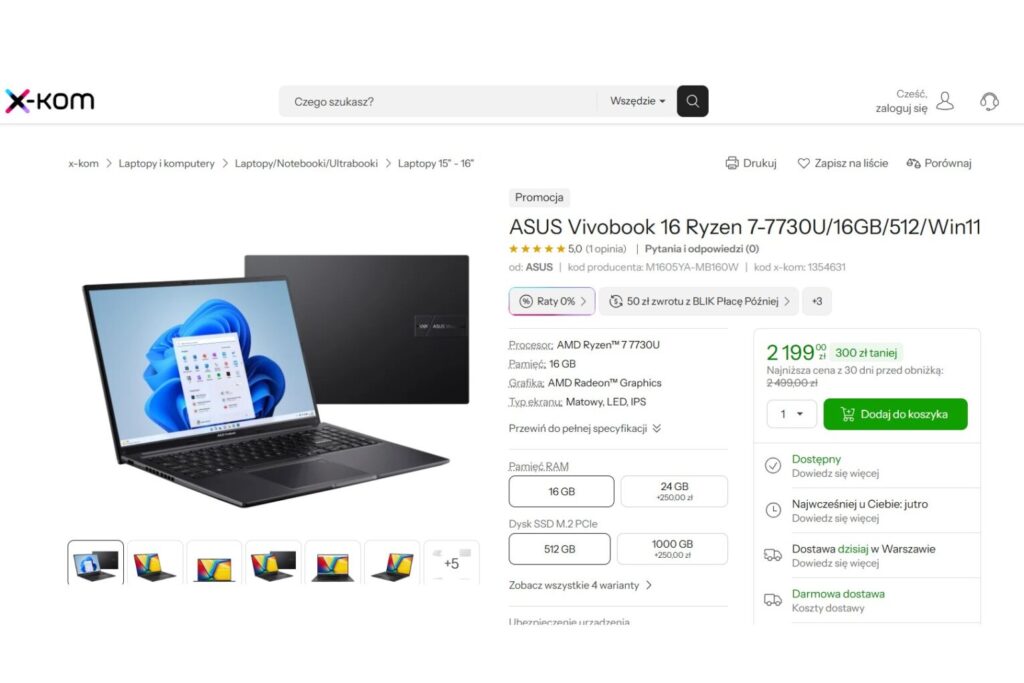 ASUS Vivobook 16 Ryzen 7-7730U/16GB/512/Win11
