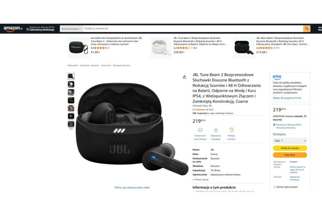 JBL Tune Beam 2 Bezprzewodowe Słuchawki Douszne
