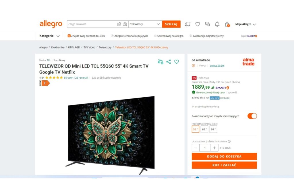 TELEWIZOR QD Mini LED TCL 55Q6C