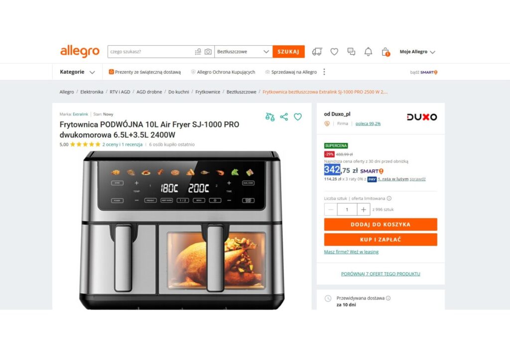 Frytownica PODWÓJNA 10L Air Fryer