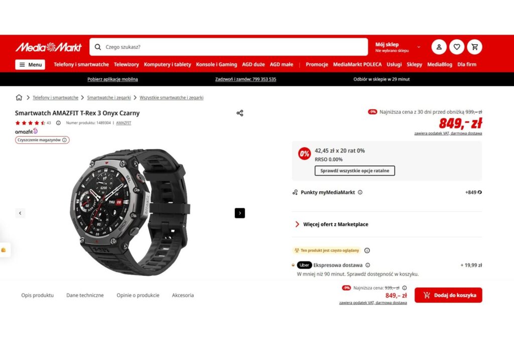 Smartwatch AMAZFIT T-Rex 3 Onyx