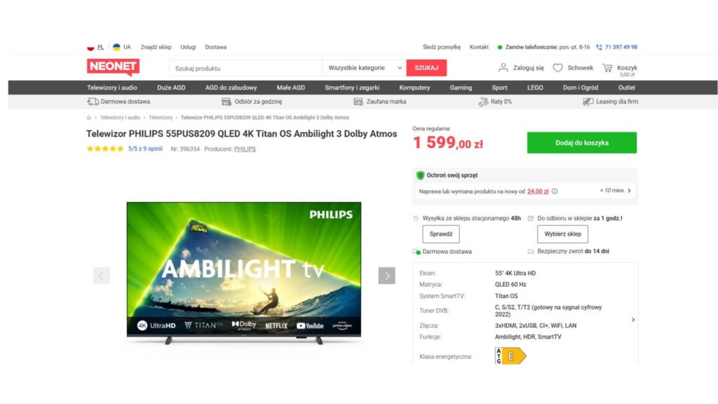 Telewizor PHILIPS 55PUS8209 QLED