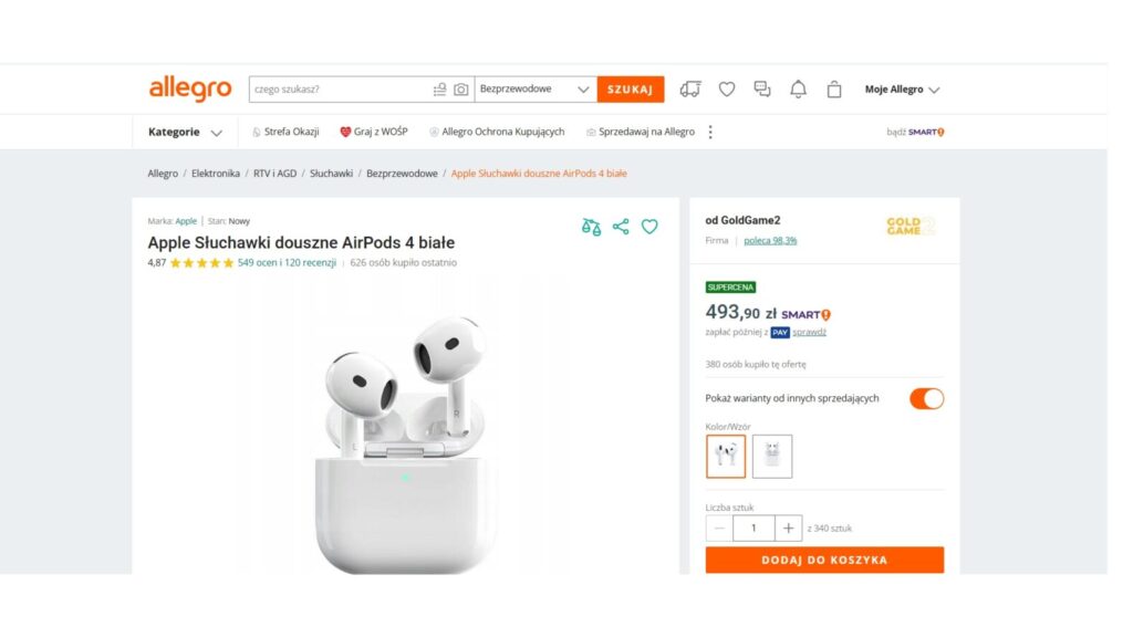 Apple Słuchawki douszne AirPods 4