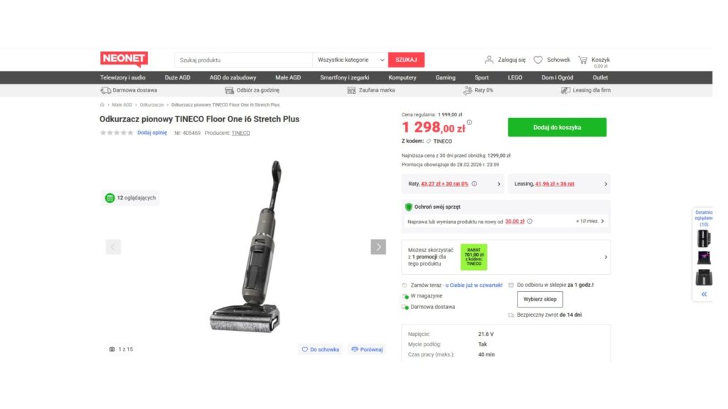 Odkurzacz pionowy TINECO Floor One i6 Stretch Plus