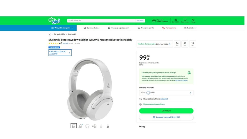 Słuchawki bezprzewodowe Edifier W820NB