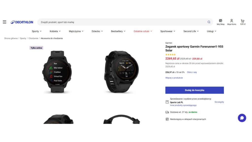 Zegarek sportowy Garmin Forerunner 955 Solar