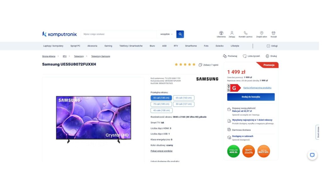 Telewizor Samsung UE55U8072FUXXH