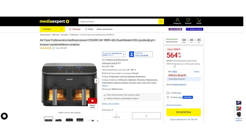 Air Fryer Frytkownica beztłuszczowa COSORI