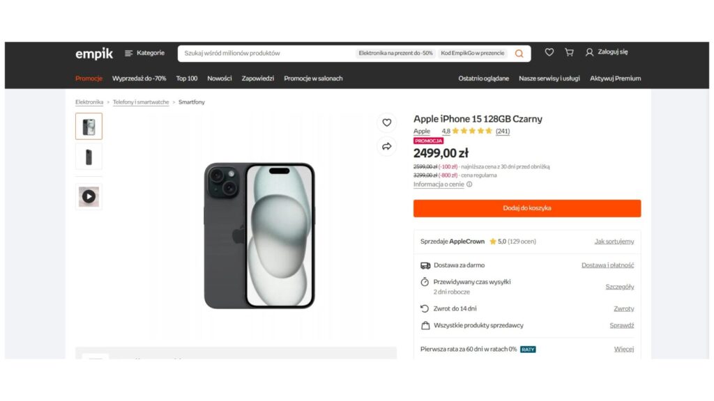 Apple iPhone 15 w promocji sklepu Empik