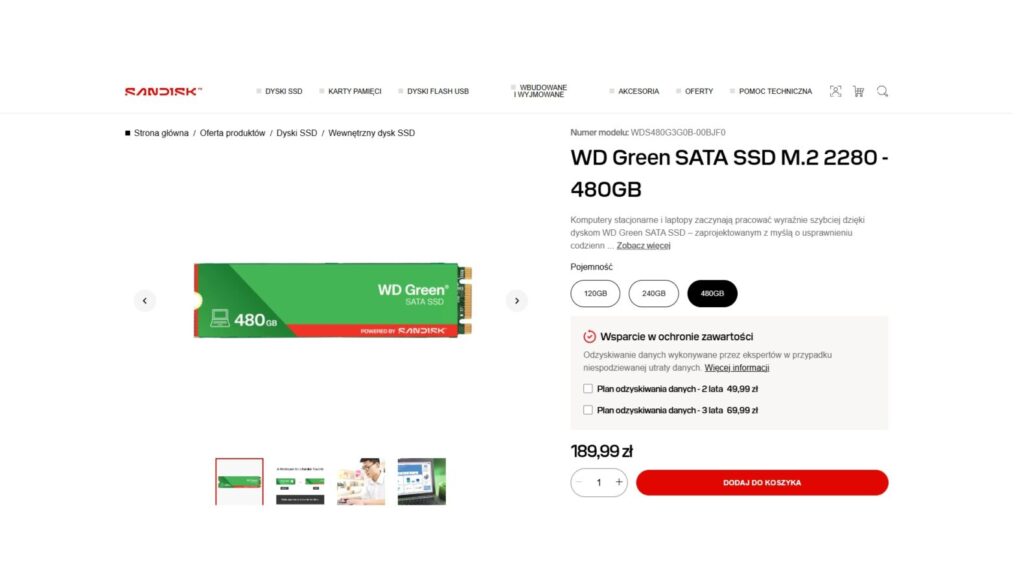 WD Green SATA SSD M.2 2280 - 480GB