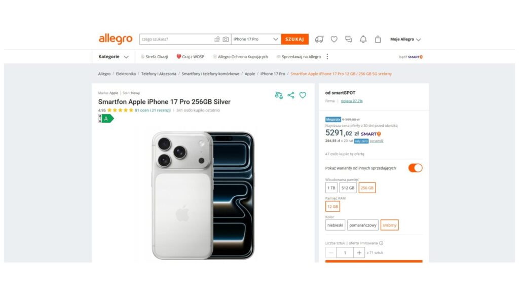 Smartfon Apple iPhone 17 Pro 256GB