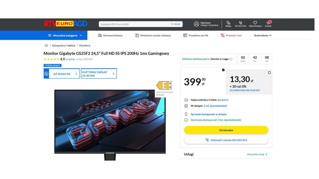 Monitor Gigabyte GS25F2 24,5" Full HD