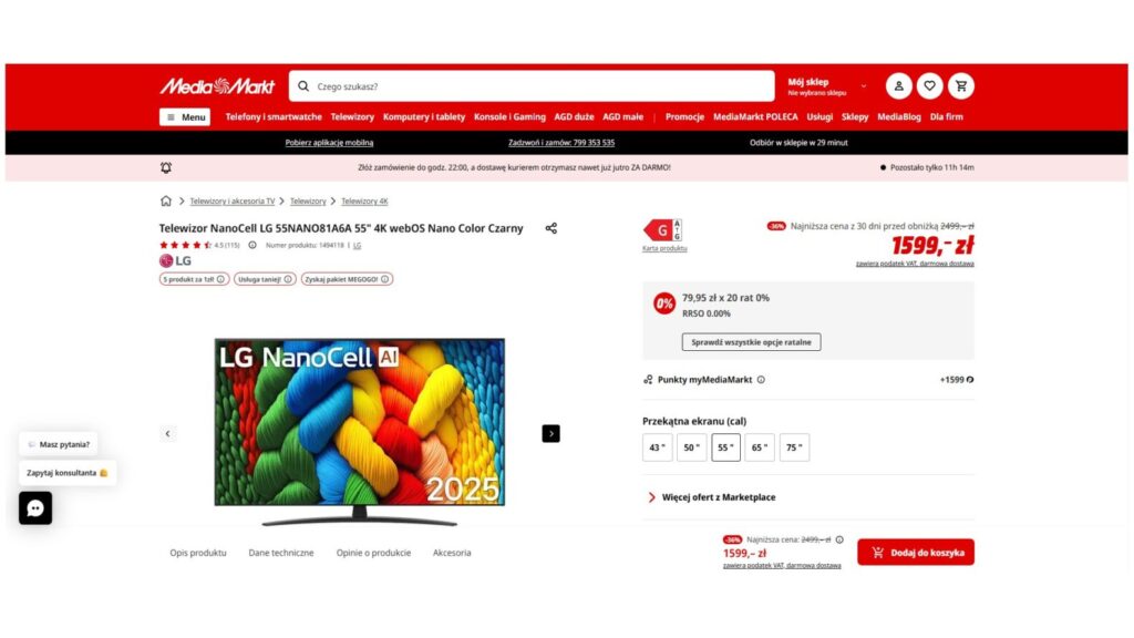 Telewizor NanoCell LG 55NANO81A6A