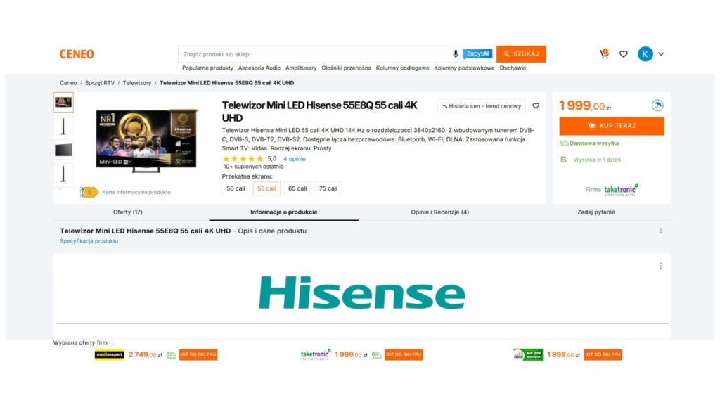Telewizor Mini LED Hisense 55E8Q