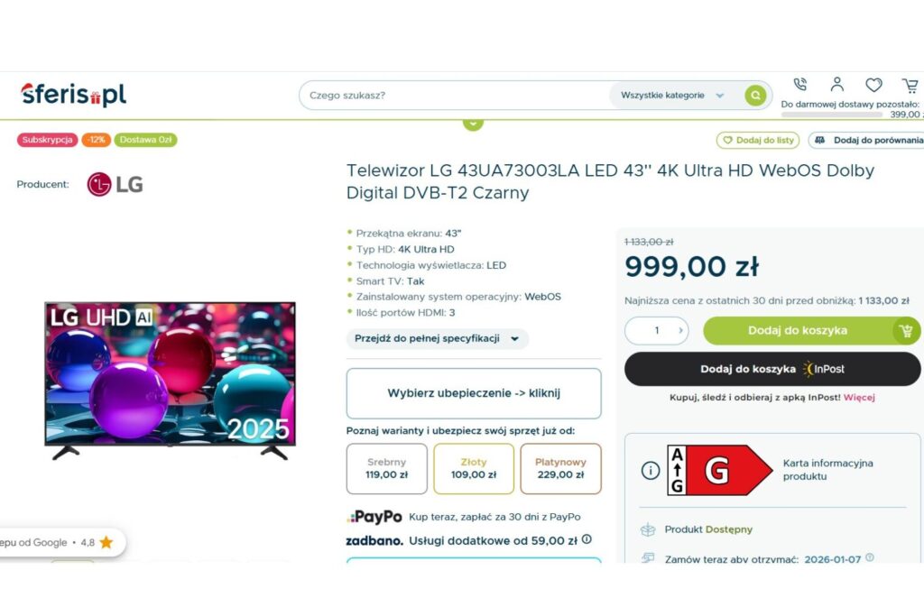 Telewizor LG 43UA73003LA LED
