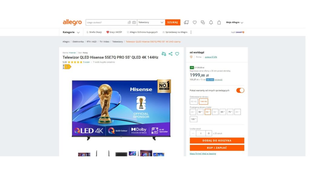 Telewizor QLED Hisense 55E7Q PRO 55"