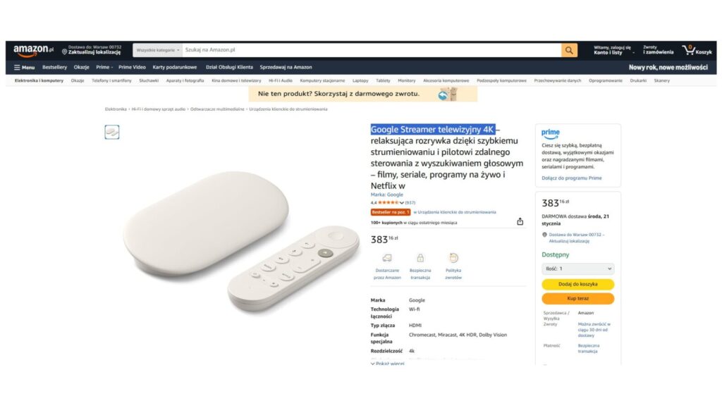 Przystawka do telewizora Google TV Streamer 4K