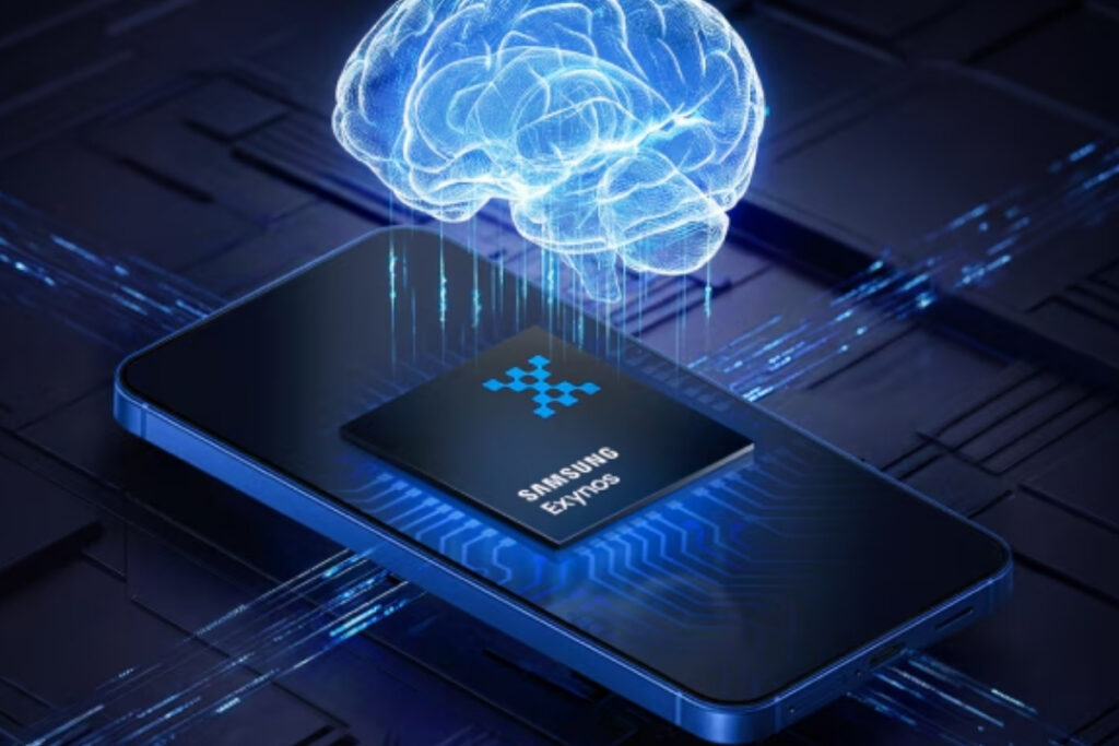Procesor samsung Exynos leżący na telefonie.