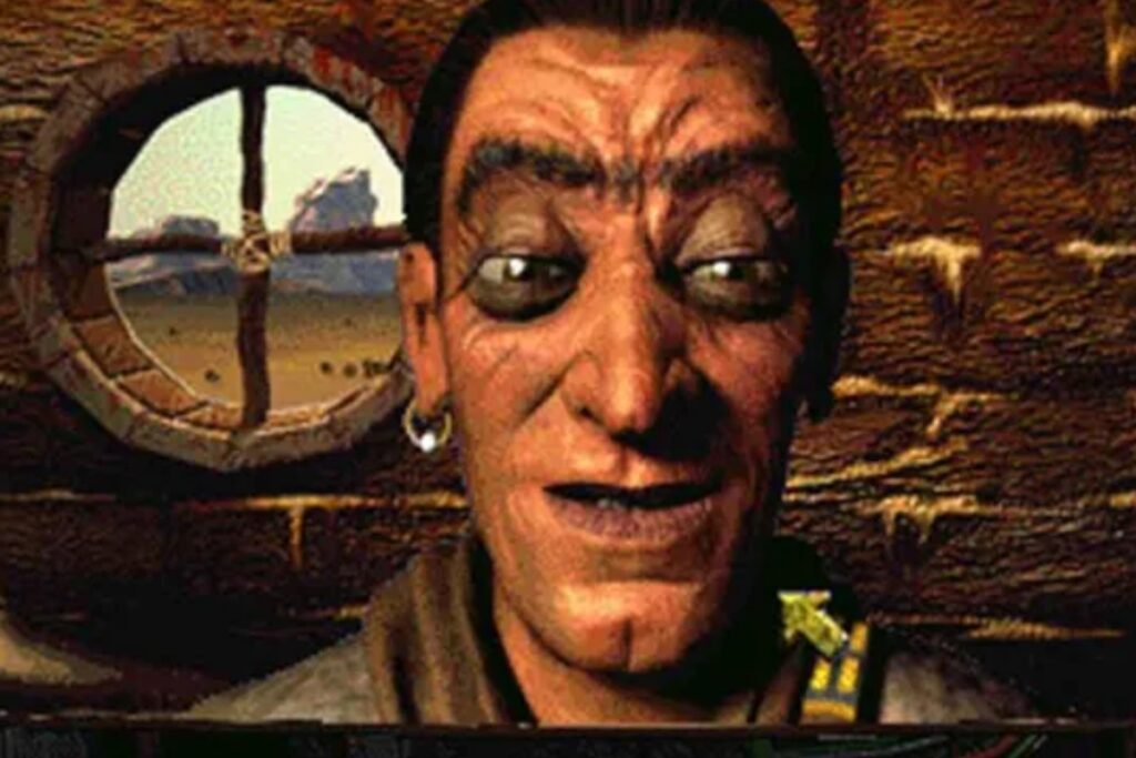 Screen z gry Fallout 1. Zbliżenie na twarz NPC