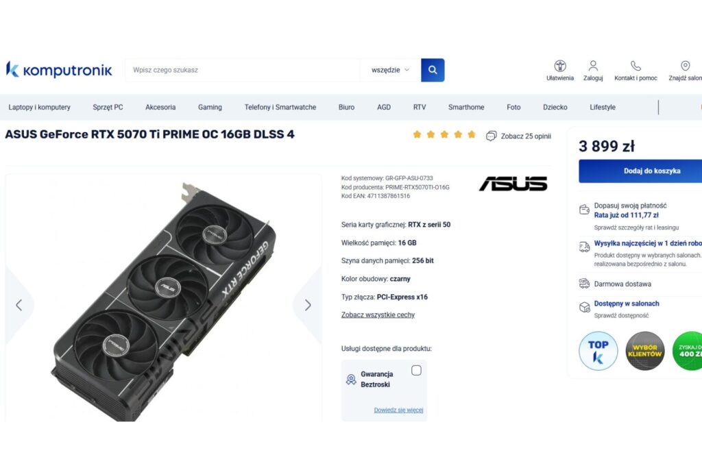 Karta graficzna ASUS GeForce RTX 5070 Ti PRIME OC 16GB DLSS 4