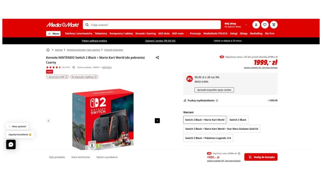 Konsola NINTENDO Switch 2 Black + Mario Kart World