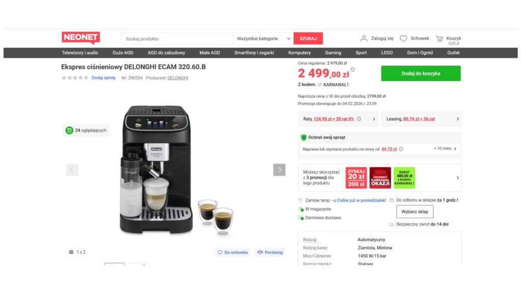 Ekspres ciśnieniowy DELONGHI ECAM 320.60.B