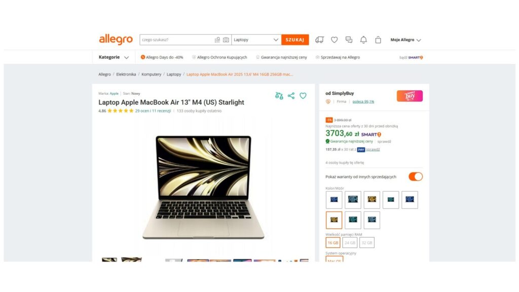 Laptop Apple MacBook Air 13" M4